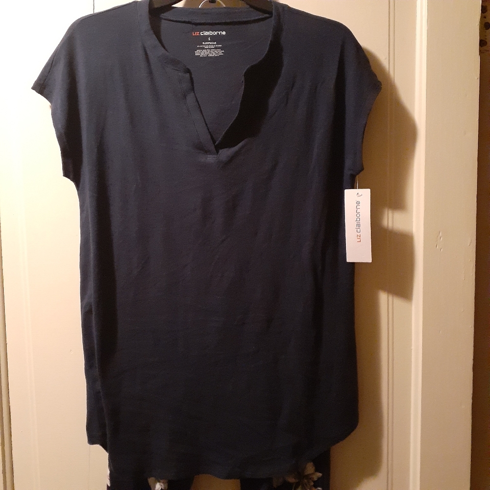 Liz Claiborne Womens Pajama Set Navy and Floral